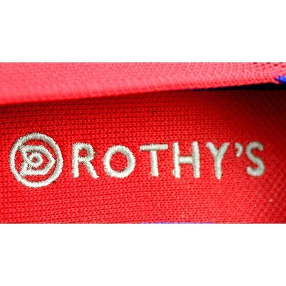 Rothy's RED TEXTILE BLUE TRIM POINTED TOE FLAT BALLET SLIP ON SHOES Sz 9W - Picture 7 of 11
